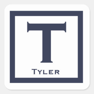 Navy Initial Name Kids Boy Party Back to School Square Sticker