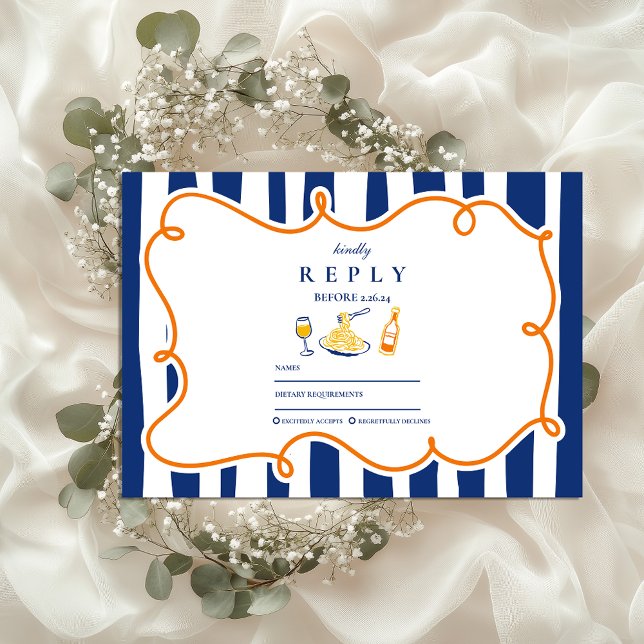 Navy Italian Food Wedding Doodles RSVP Card (Creator Uploaded)