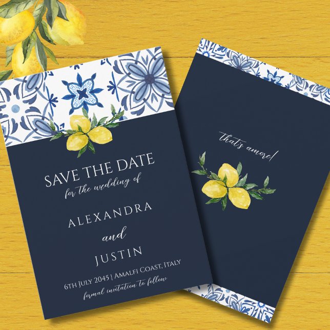 Navy Italian Mediterranean Wedding Save the Date Invitation (Creator Uploaded)