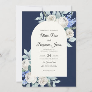 Navy Ivory Foliage Eucalyptus Wedding Invitation