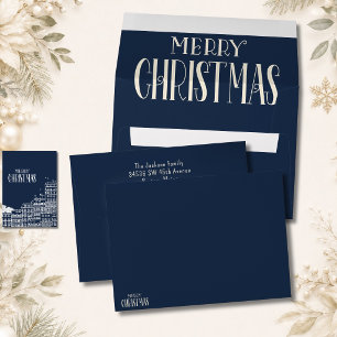 Navy & Ivory Merry Christmas Holiday Card Matching Envelope