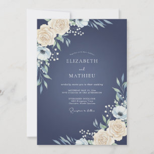 Navy Ivory Peony Wedding Invitation