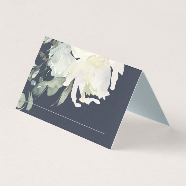 NAVY IVORY WHITE FLORAL BUNCH WEDDING PLACE CARDS (Front)