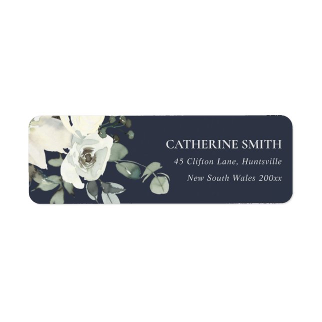 NAVY IVORY WHITE FLORAL WATERCOLOR BUNCH ADDRESS (Front)