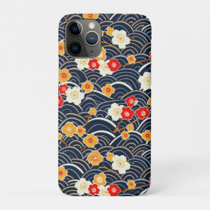 Navy Japanese Wave Plum Blossom Floral Pattern Case-Mate iPhone Case