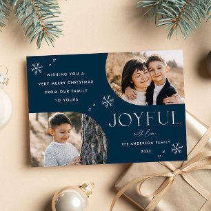 Navy Joyful Snowflake Horizontal Arch 2 Photo Holiday Card