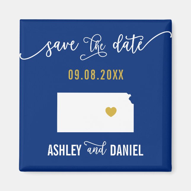 Navy Kansas Wedding Save the Date Map Magnet (Front)