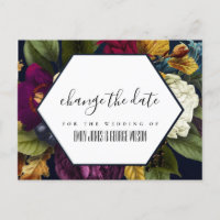 NAVY KRAFT BURGUNDY FLORAL WEDDING CHANGE THE DATE