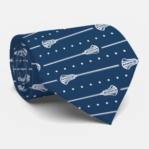 Navy Lacrosse White Sticks & Dotted Lines Pattern Tie