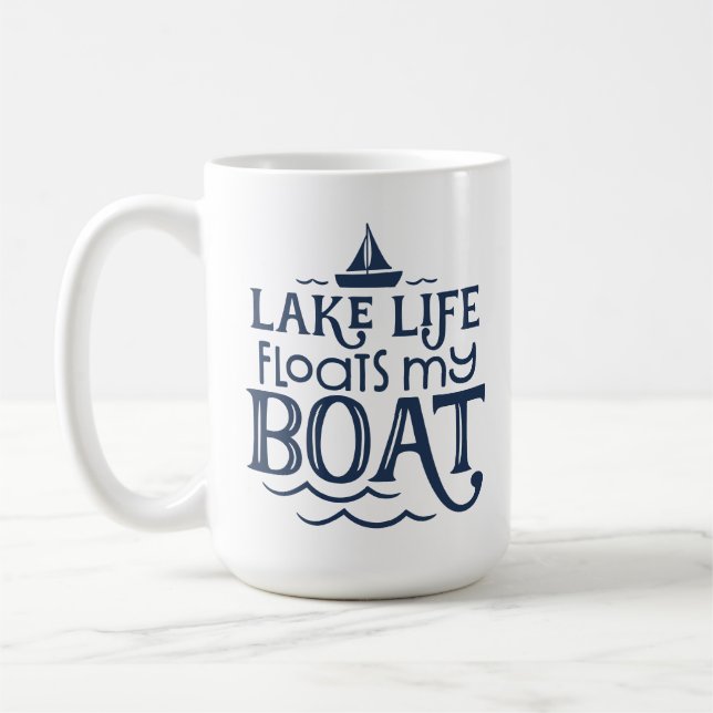 Navy Lake Life Floats My Boat Coffee Mug (Left)
