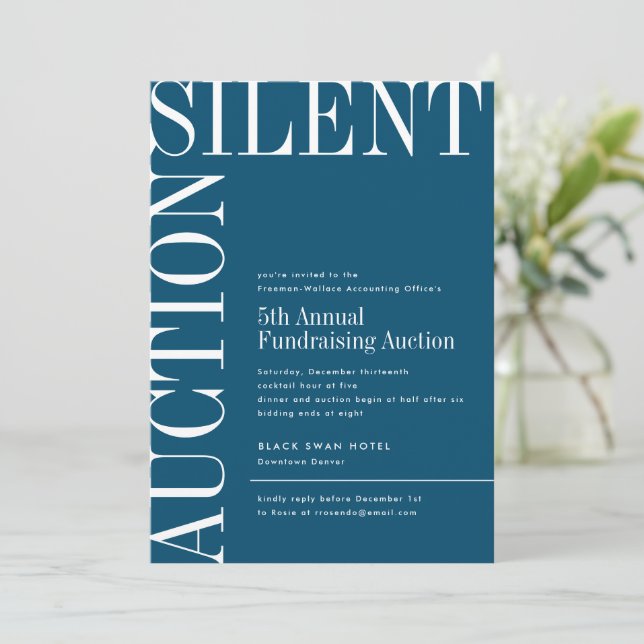 Navy Large Text Silent Auction Invitation (Standing Front)