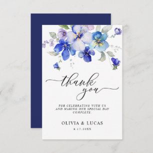Navy Lavender Floral Mauve Pansies Spring Wedding Thank You Card