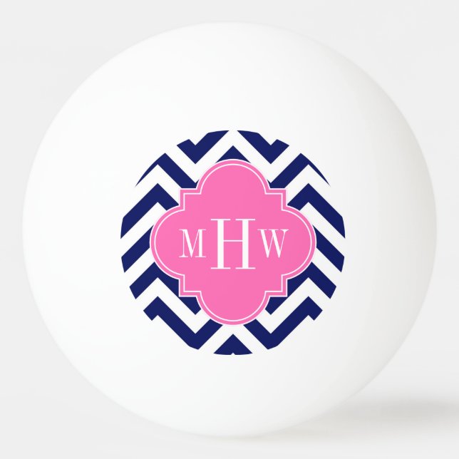 Navy Lg Chevron Hot Pink #2 Quatrefoil 3 Monogram Ping Pong Ball (Front)