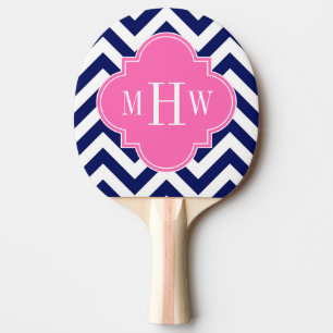 Navy Lg Chevron Hot Pink #2 Quatrefoil 3 Monogram Ping Pong Paddle