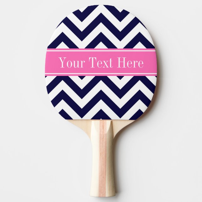 Navy Lg Chevron HotPink #2 Name Monogram Ping Pong Paddle (Front)