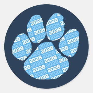 Navy & Light Baby Blue Class Year Pawprint Classic Round Sticker