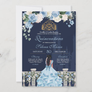 Navy  & Light Blue Cinderella Princess Quinceañera Invitation