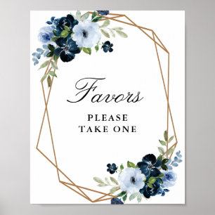 navy light blue floral favours sign