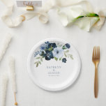 navy & light blue floral wedding paper plate<br><div class="desc">navy and light blue floral wedding. The text details and colours can be edited.</div>