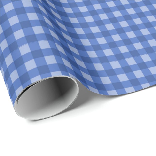 Navy | Light Blue Gingham Wrapping Paper (Roll Corner)