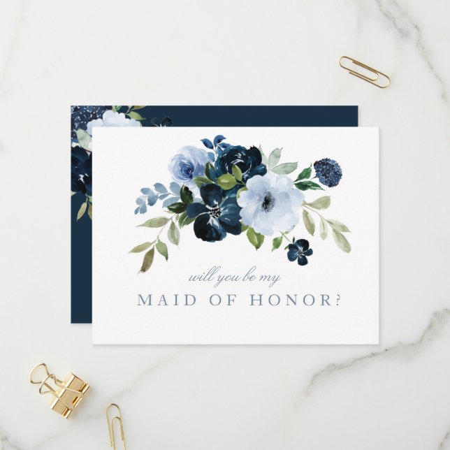 navy light blue Maid of Honour proposal card (Front/Back In Situ)