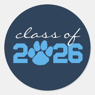 Navy & Light Blue Pawprint Graduation Stickers