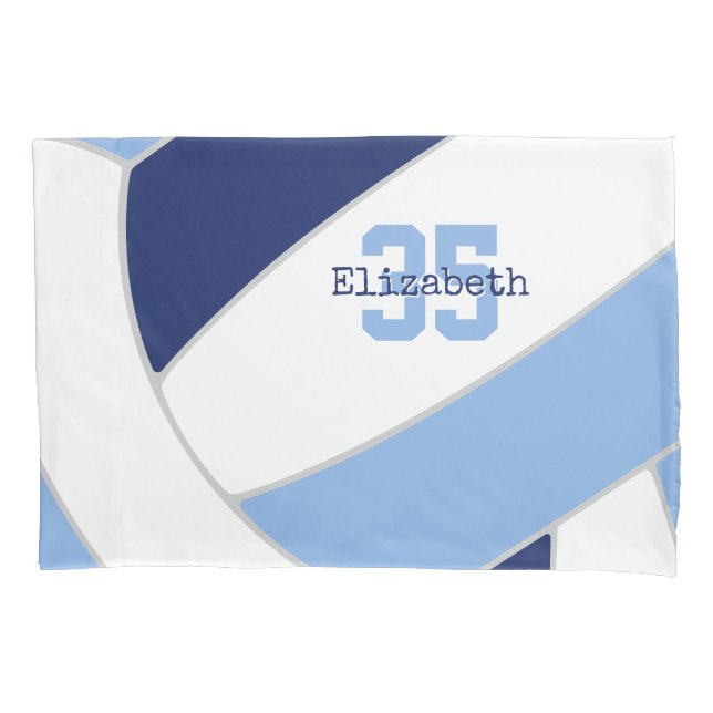 navy light blue personalised volleyball player pillowcase (Front)