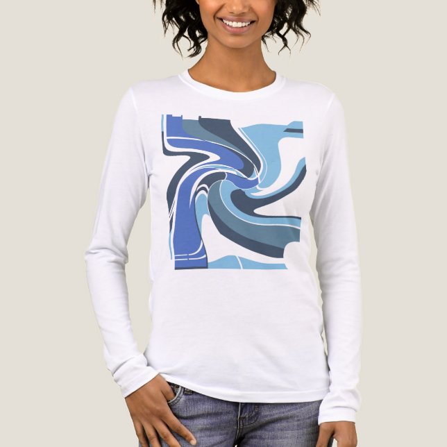 Navy Light  Blue Teal Shades Swirling Art Motif  Tri-Blend Shirt (Front)