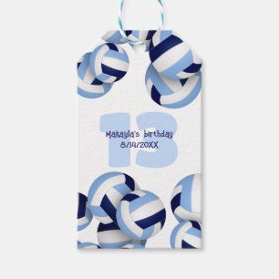 navy light blue volleyballs kids birthday party gift tags