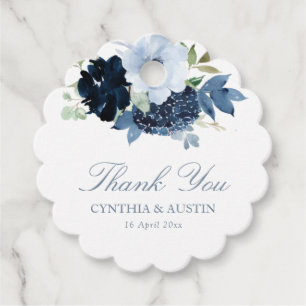 navy light blue wedding thank you favour tags