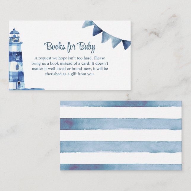 Navy Lighthouse Baby Shower Books for Baby Enclosure Card (Front/Back)