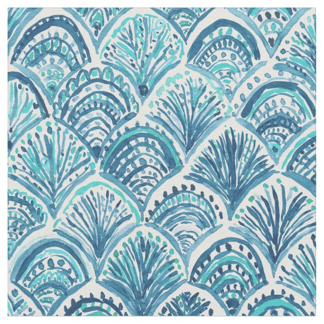Navy LIKE A MERMAID Nautical Fish Scales Pattern Fabric (Close Up)