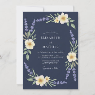 Navy Lilac Wreath Wedding Invitation