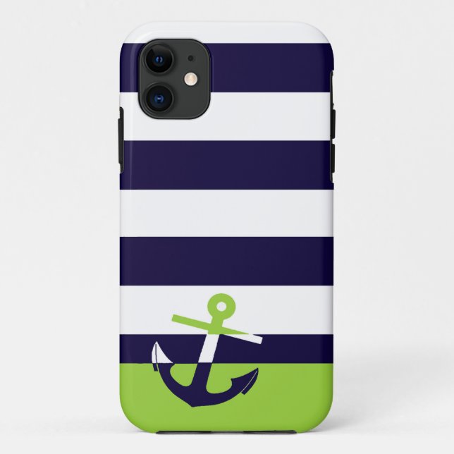 Navy/Lime Green Anchor Case-Mate iPhone Case (Back)