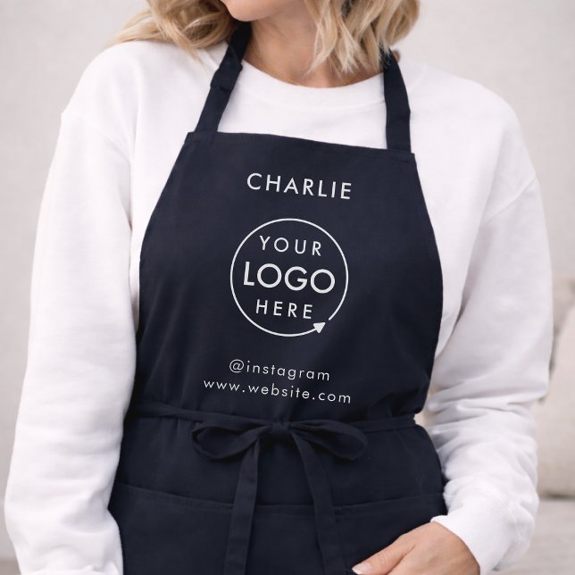 Navy Logo | Corporate Modern Minimalist Blue Apron (Navy blue company branded staff aprons for cafes, stores, business events & employee identification.)