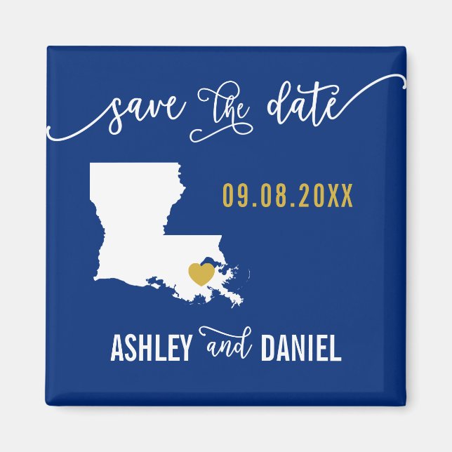 Navy Louisiana Wedding Save the Date Map Magnet (Front)