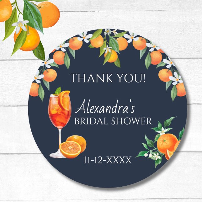 Navy Love at First Spritz Bridal Shower Thank You Classic Round Sticker (Creator Uploaded)