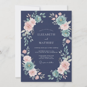 Navy Lush Floral Wedding Invitation