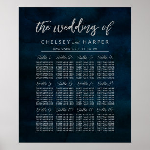 Navy Lustre Blue Wedding Table Seating Chart