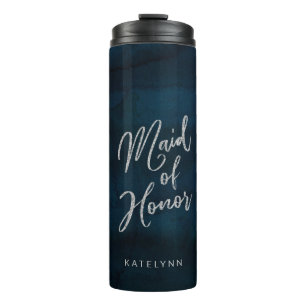 Navy Lustre Dark Blue Monogram Maid of Honour Thermal Tumbler