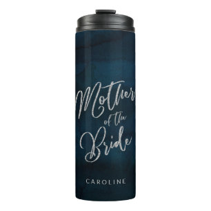 Navy Lustre Dark Blue Monogram Mother of the Bride Thermal Tumbler