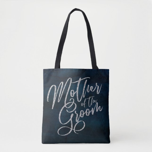 Navy Lustre Dark Blue Monogram Mother of the Groom Tote Bag (Front)