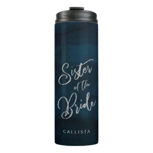 Navy Lustre Dark Blue Monogram Sister of the Bride Thermal Tumbler