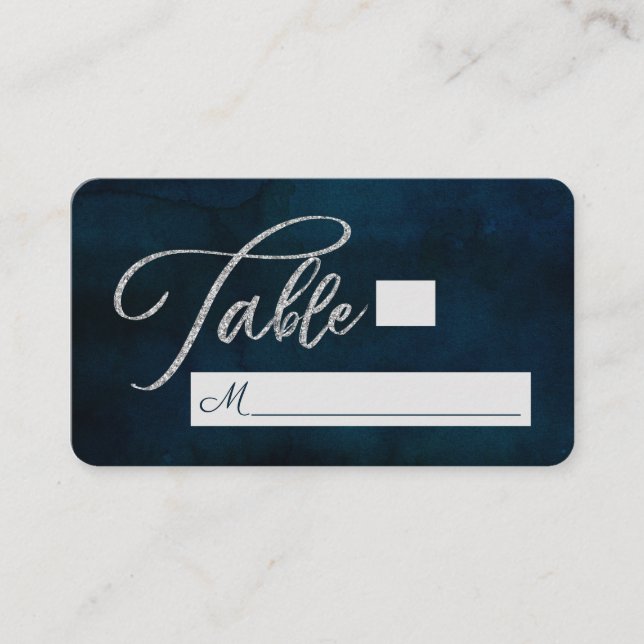Navy Lustre Dark Blue Seating Wedding Table Number Place Card (Front)