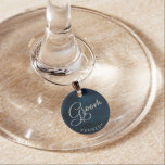 Navy Lustre Dark Blue Silver Groom Personalised Wine Charm<br><div class="desc">Navy Lustre Dark Blue Watercolor Design,  with Silver Sparkle Typography,  and beautiful watercolour background texture. With Modern Chic Script Fonts. A trendy & Luxurious style - Personalised Groom Monogrammed Wine Glass Charm!

 ~ Check my shop to see the entire wedding suite for this design!</div>