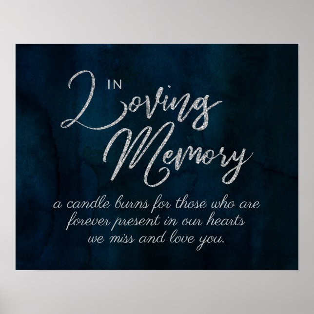 Navy Lustre Dark Blue Silver In Loving Memory Sign (Front)