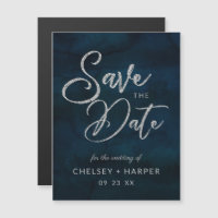 Navy Lustre Dark Blue Silver Wedding Save the Date