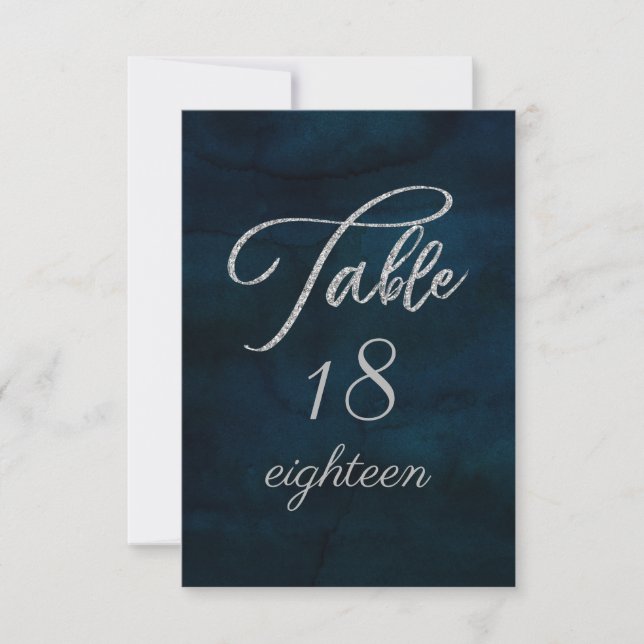 Navy Lustre Dark Blue Silver Wedding Table Numbers (Front)