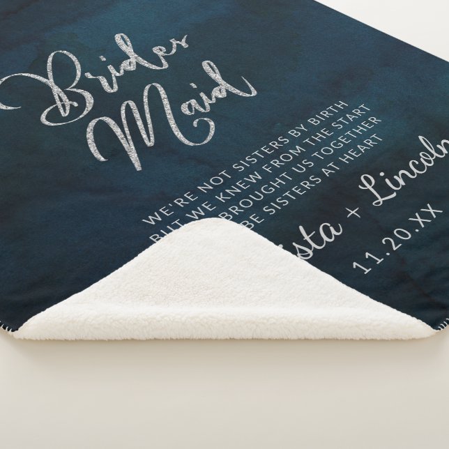 Navy Lustre Dark Blue to the Bridesmaid Quote Sherpa Blanket (3/4)