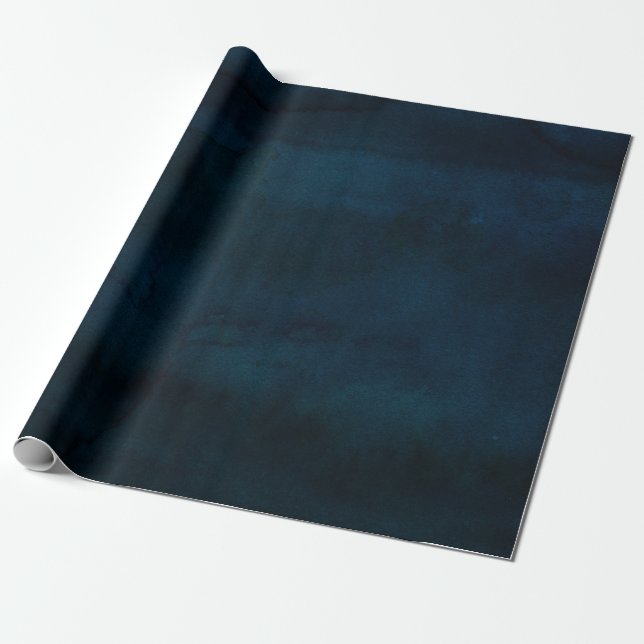 Navy Lustre Dark Blue Watercolor Texture Wedding Wrapping Paper (Unrolled)